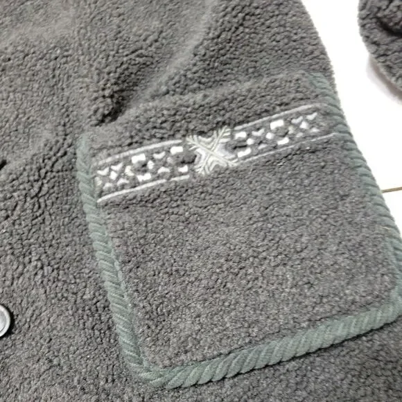 Outbrook Coat Women M Fleece Jacket Grey long Sleeve Button Patch Pockets Collar - Picture 3 of 14